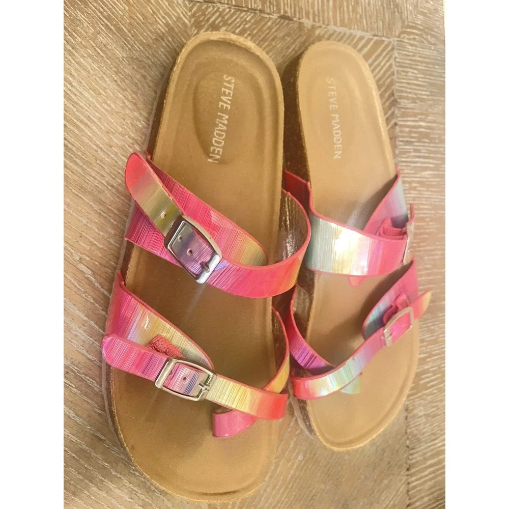 Steve Madden Girls Beach Sandals‎ Size 3 Pink Slip Ons